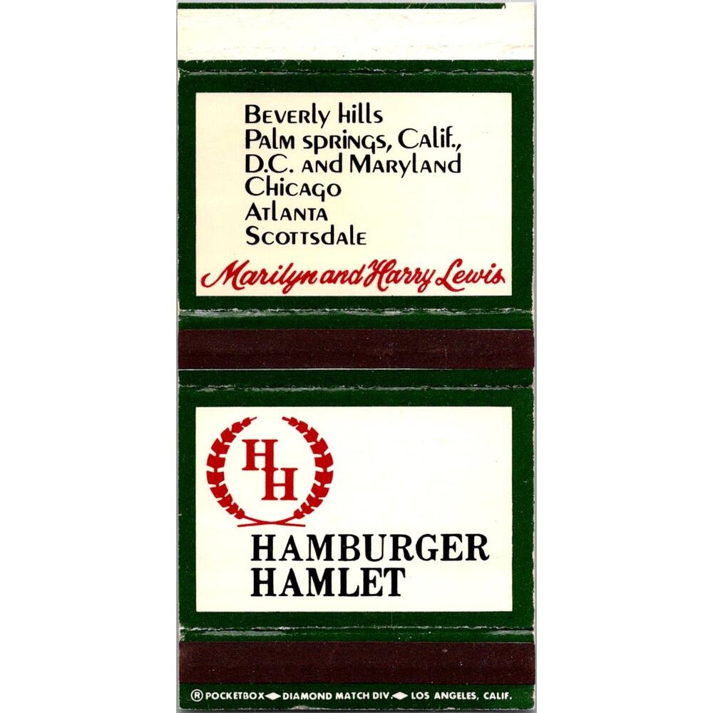 Hamburger Hamlet Marilyn & Harry Lewis CA Vintage Matchbook Matchbox SMM21-2